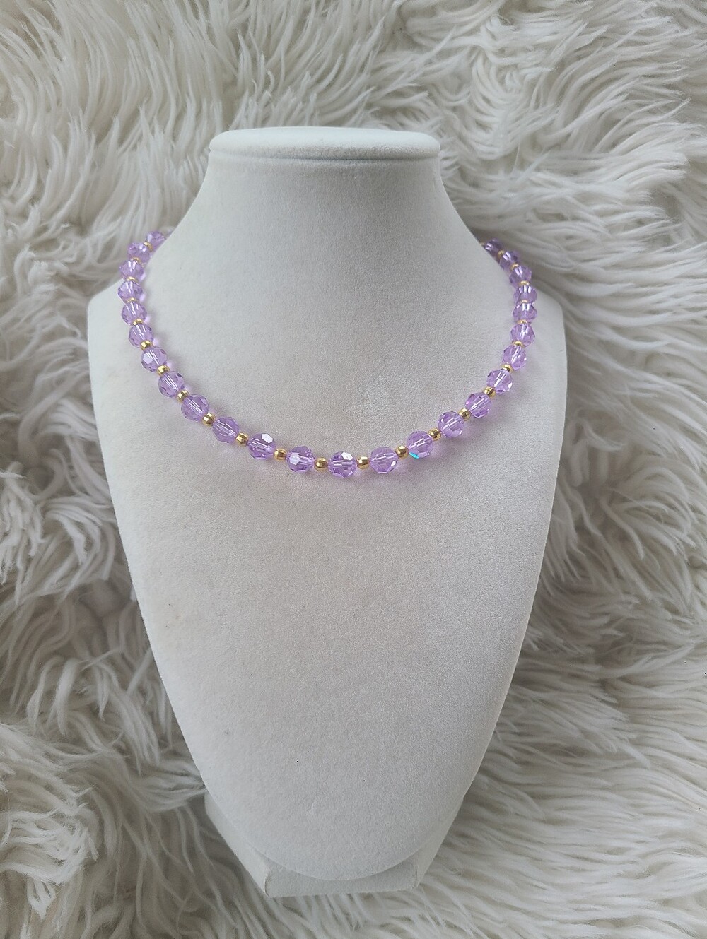 Swarovski Lavender Crystal Necklace W/ Gold Accents-Excellent Vintage Condition